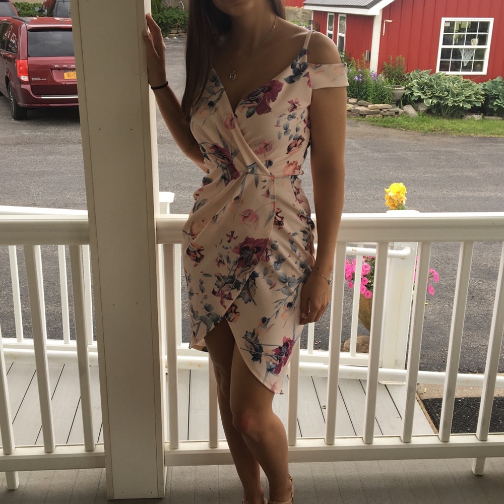Pink floral wrap dress